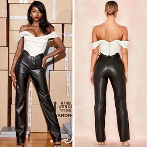 NEW House of CB Inaya Black Stretch Vegan Leather Trouser Pants Neutral Minimal